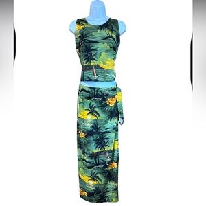 Looki 2 Piece Tropical Print Top and Wrap Skirt Women’s XL